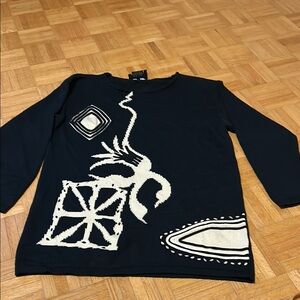 Laurel Black Long Sleeve Top with White Abstract Design